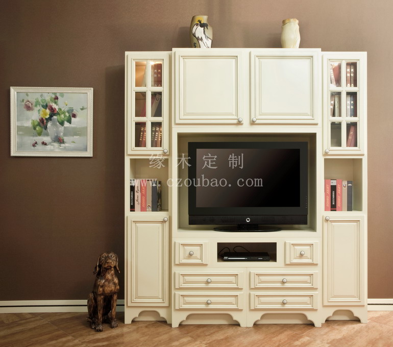 classic white wood TV cabinet