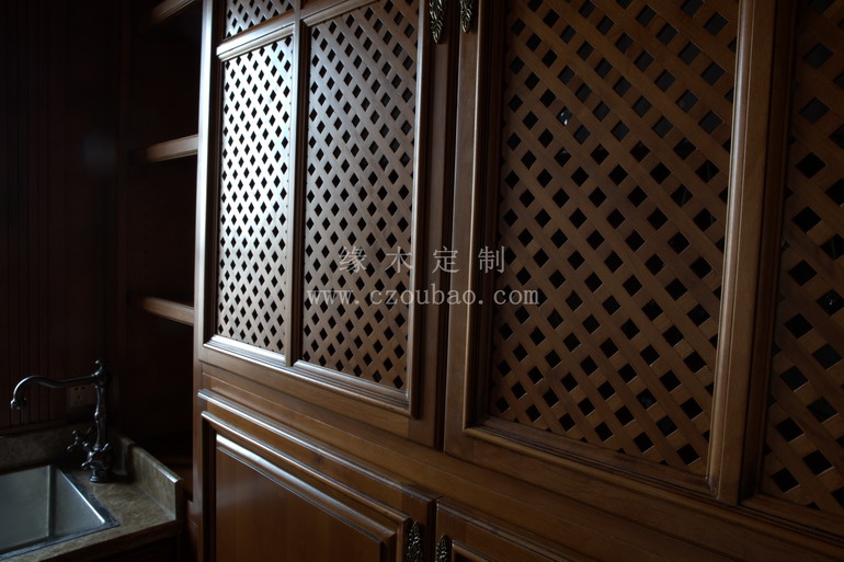 wood cabinet with grid door