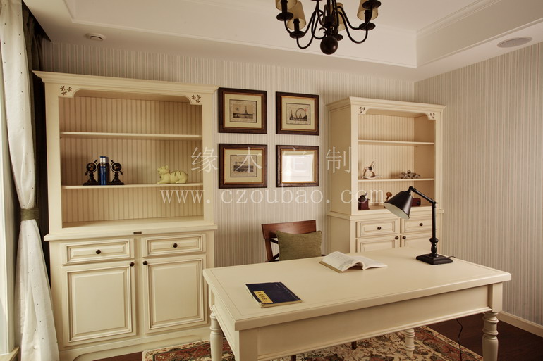 american style antique white wood study room cabinets